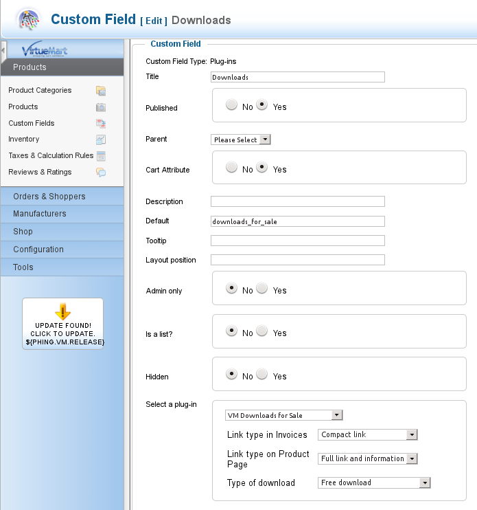 downloads for sale customfield new